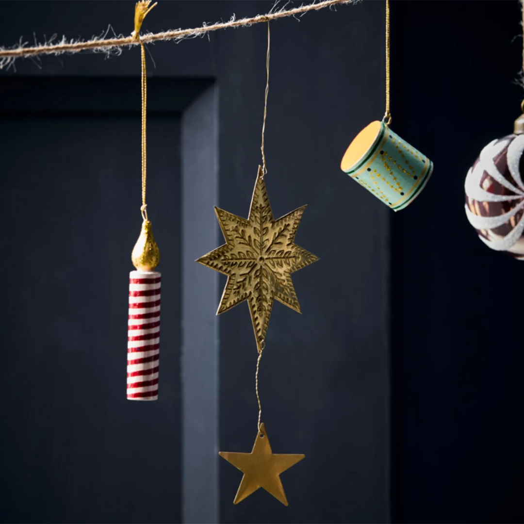 Bird Star Heart Brass Ornament