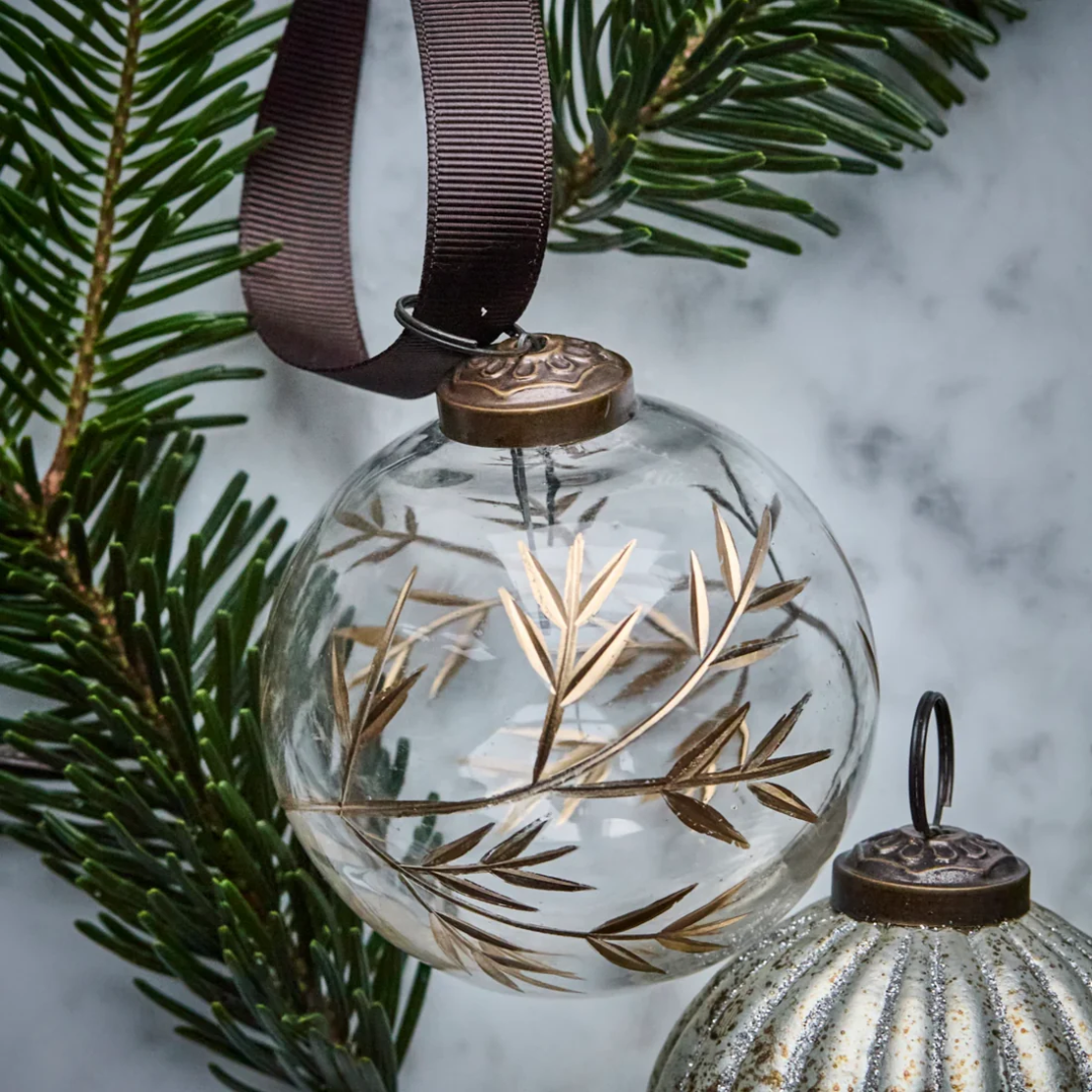 Leaf Gold Clear Glass Baubles - Set of 4