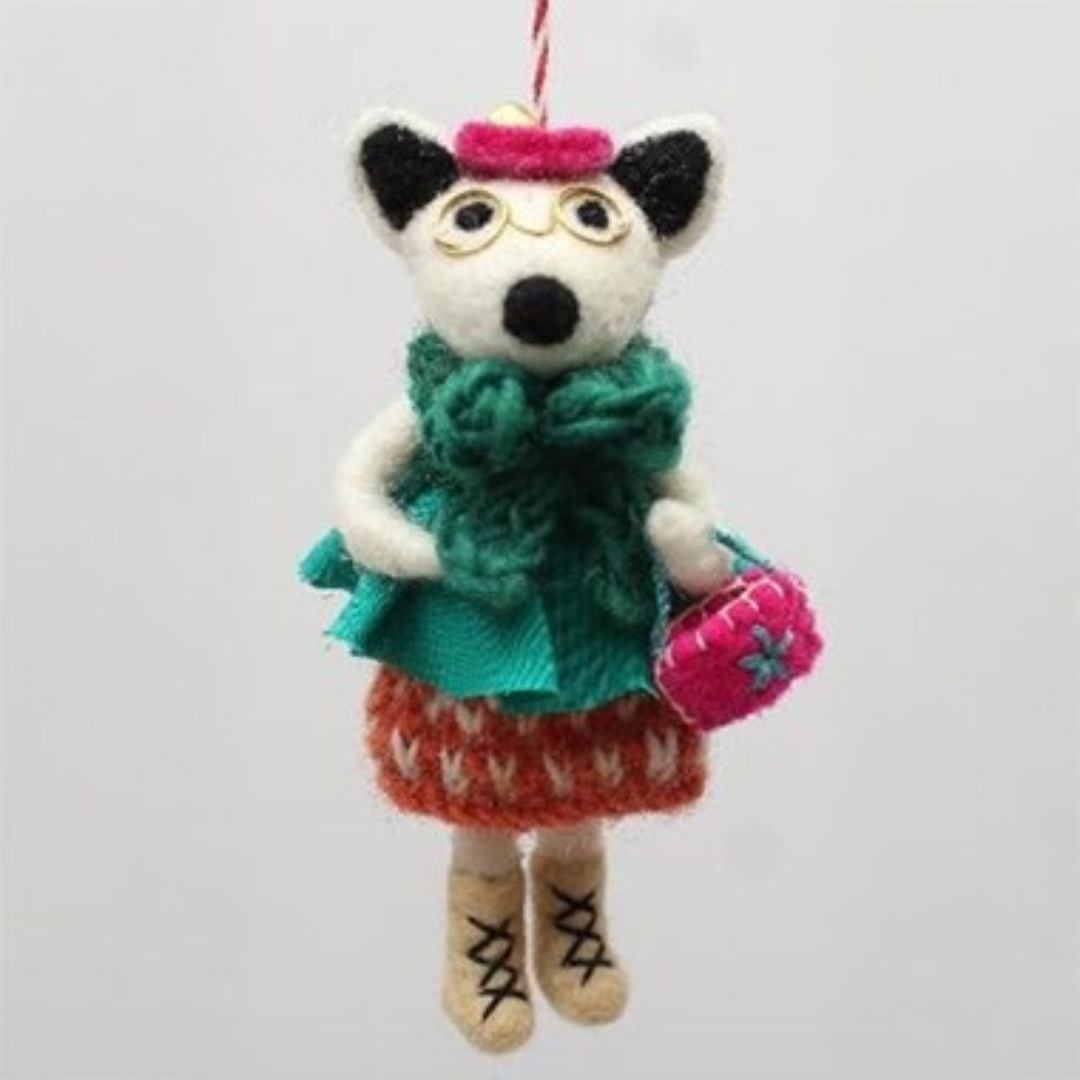 Dog with Moonboots Christmas ornament