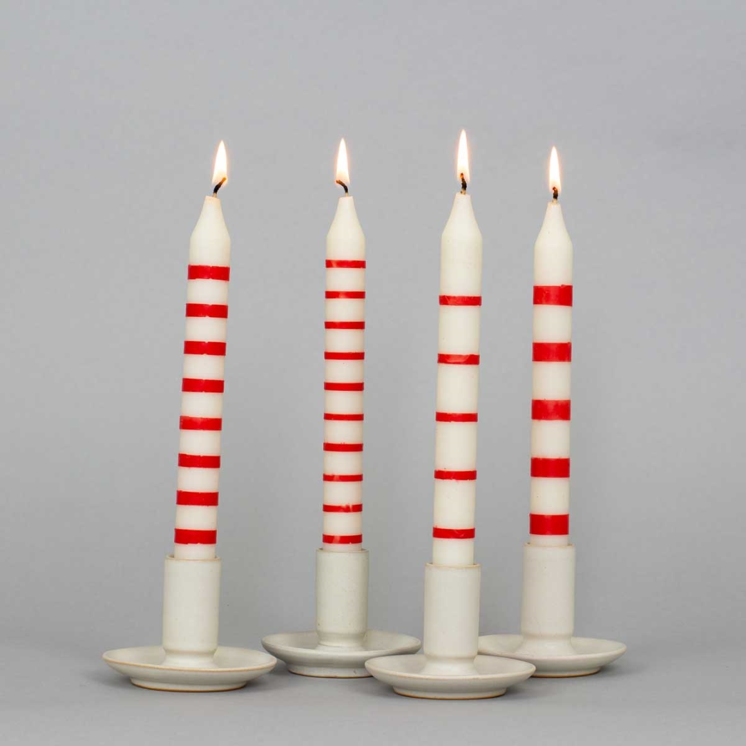 Striped Candles 4-pack, white/red