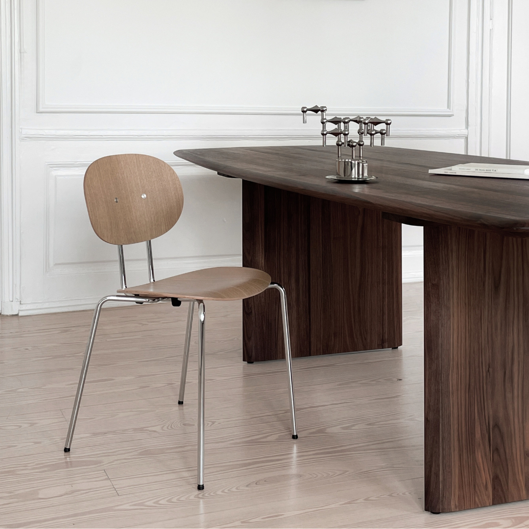 Sibast Piet Hein Dining Chair Wood and Upholstered Chrome Frame